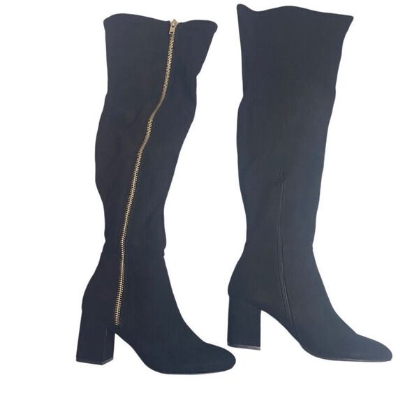 SHOEDAZZLE Nevaeh Women’s Tall Zip Boots Size 7 WC ( Wide Calf) Black Heel 2.5” - Picture 1 of 12
